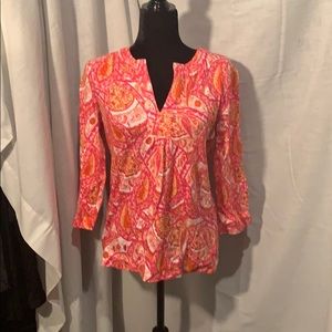 New orange/pink V-neck long-sleeved top